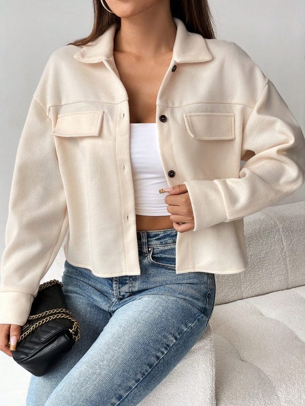 Flap Pocket Drop Shoulder Button Front Overcoat