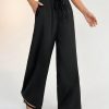 Contrast Color Double Waist Satin Glossy Women's Wide Leg Pants