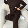 Cotton Women Solid Color Ribbed Tee & Pants