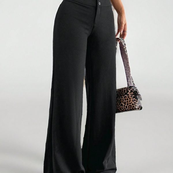 Solid High Rise Flared Straight Leg Pants