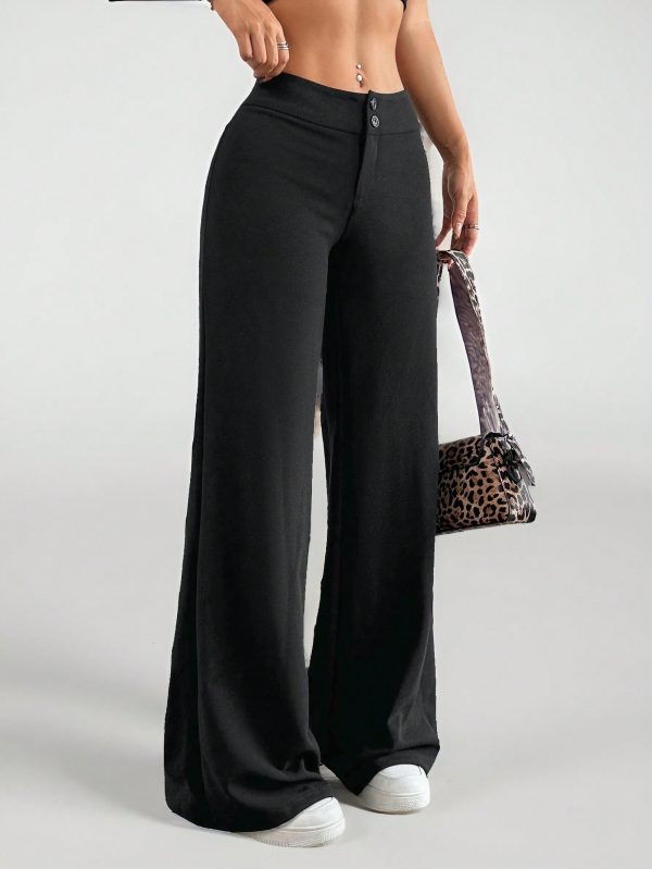 Solid High Rise Flared Straight Leg Pants