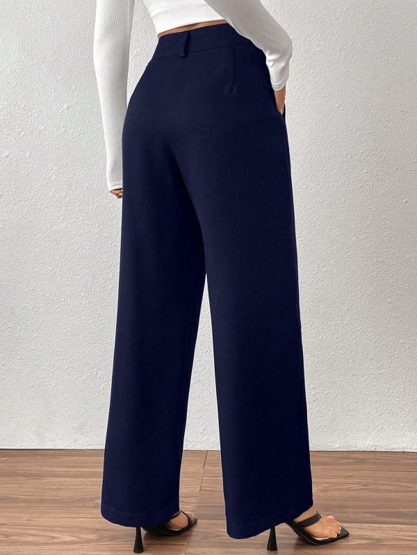 Women's Solid Color Pleated Straight-Leg Casual/Office Wear Pants
