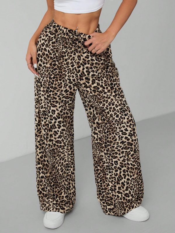 Leopard Print Women's Wide Leg Trousers