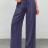 Women Plain Color Front Tie Pocket Design Wide Leg Pants, Casual Daily Wear