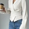 Apricot V-Neck Cinched Waist Bowknot Elegant Romantic Women Shirt