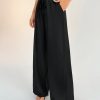 Contrast Color Double Waist Satin Glossy Women's Wide Leg Pants
