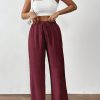 Women's Solid Color Front Tie Pocket Casual Long Pants, Daily Wear