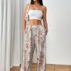 Women's Maple Leaf & Letter Print Pocketed Wide Leg Loose Casual Pants