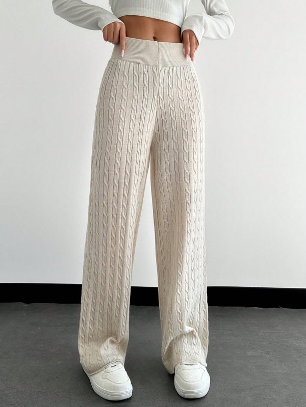 Casual Solid Color Cable Knit Sweater Pants, Autumn/Winter