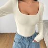 Solid Color Scoop Neck Spring Women's Fleece T-Shirt