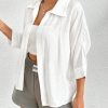 Spring White Solid Batwing Sleeve White Shirt