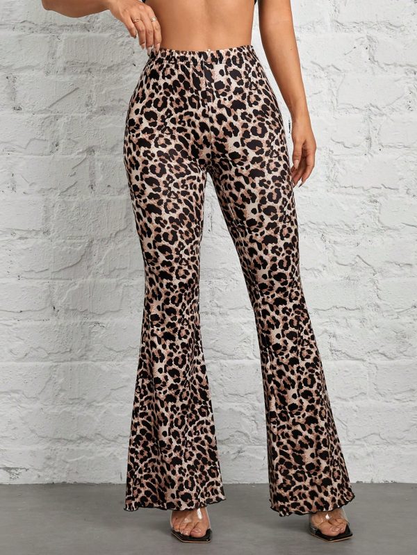 Leopard Print Knit Women's Flared Trousers