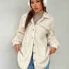 Dropped Shoulder Flap Detail Teddy Fur Coat