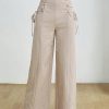 Women's Fashionable High-Waisted Khaki Wide Leg Pants With Belt