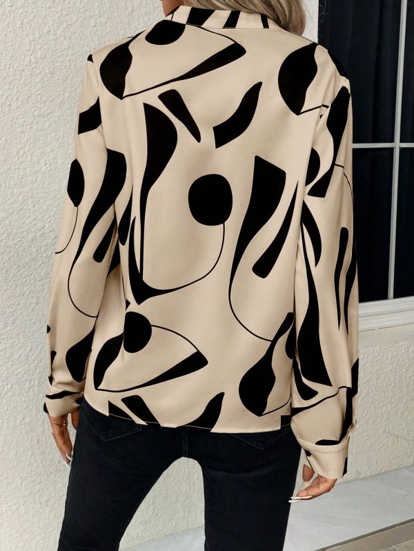 Women Asymmetrical Print Long Sleeve Casual Blouse