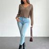 Fashionable Wavy Edge V-Neck Long-Sleeved T-Shirt Suitable For Autumn And Winter