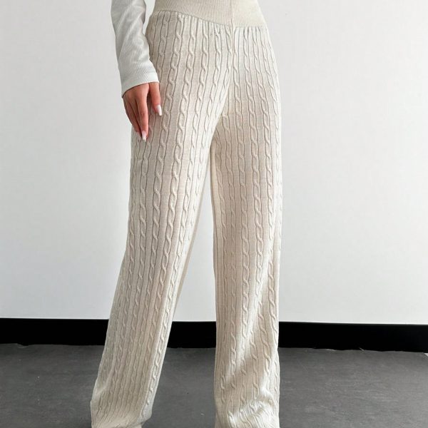 Casual Solid Color Cable Knit Sweater Pants, Autumn/Winter