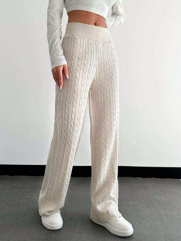 Casual Solid Color Cable Knit Sweater Pants, Autumn/Winter