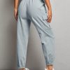 Women Solid Color Drawstring Elastic Cuff Work Pants, Suitable For Spring And Summer