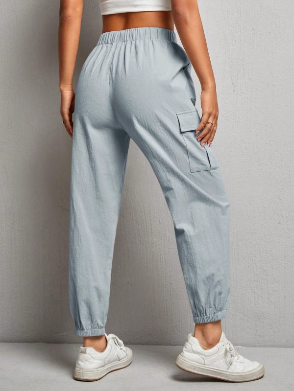 Women Solid Color Drawstring Elastic Cuff Work Pants, Suitable For Spring And Summer