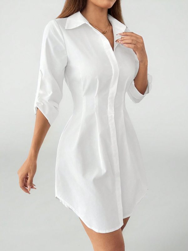 Solid Button Front Shirt Dress