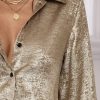 1pc Women  Size Elegant Satin Gloss Loose Long Sleeve Shirt