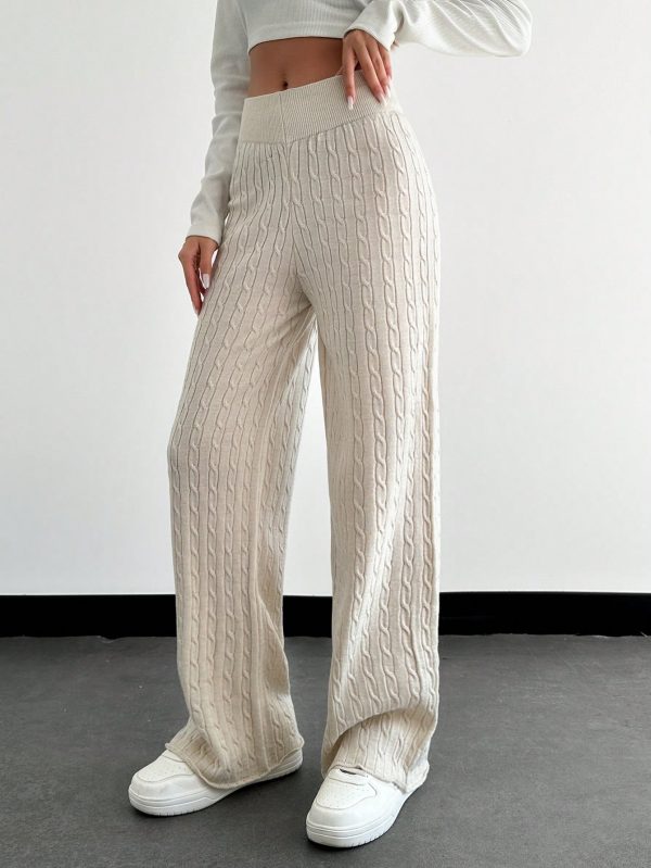 Casual Solid Color Cable Knit Sweater Pants, Autumn/Winter