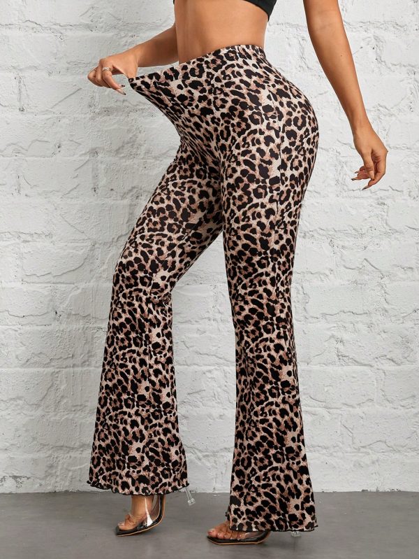Leopard Print Knit Women's Flared Trousers