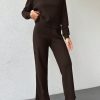Cotton Women Solid Color Ribbed Tee & Pants