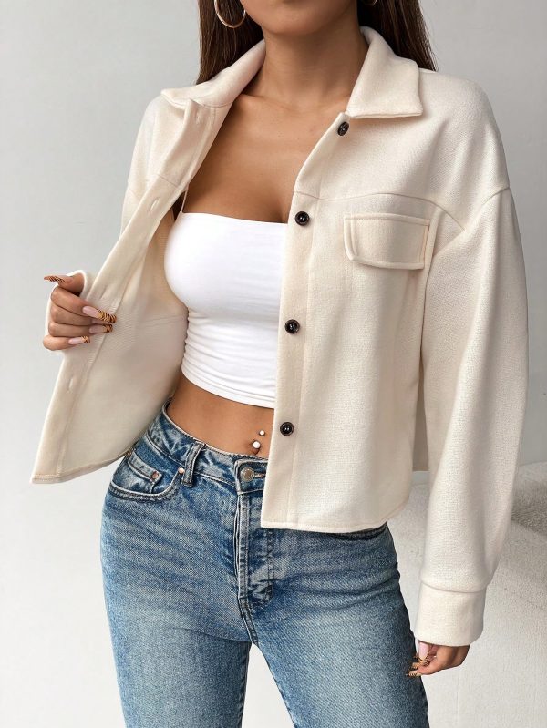 Flap Pocket Drop Shoulder Button Front Overcoat