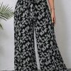 Plus Size Women Casual All-Over Print Elastic Waist Belt Loop Wide Leg Long Pants