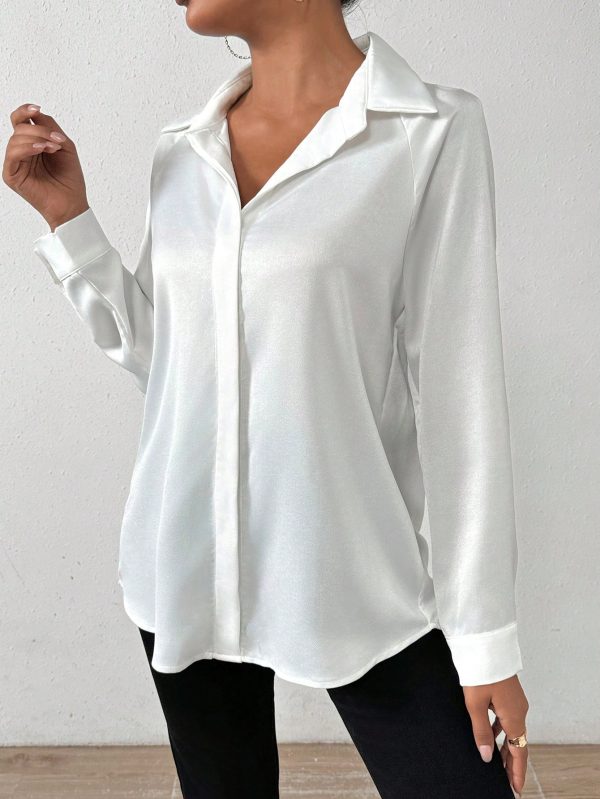 Women's Solid Color Satin Basic Shirt With Asymmetric Hem