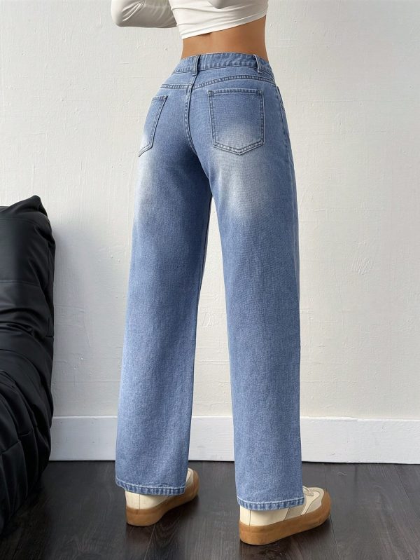 Women's Straight Loose Casual Jeans With Pockets, Versatile