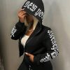 Casual Letter Print Zip-Up Hooded Sweatshirt, Autumn/Winter