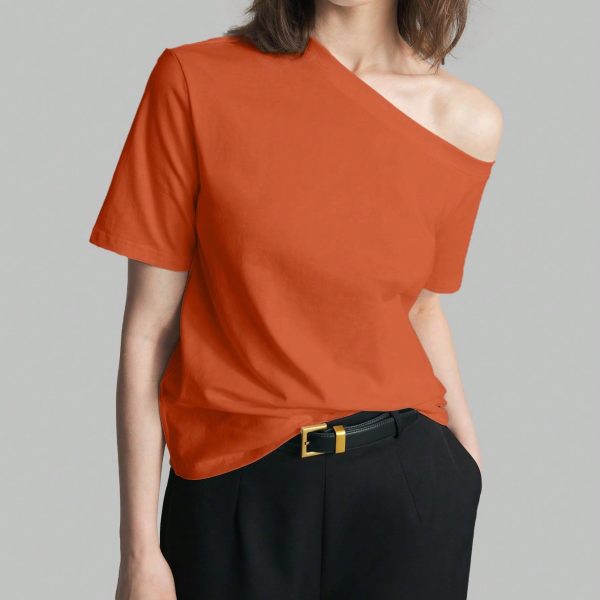 Women's Summer Solid Color Asymmetric Collar Short Sleeve Casual T-Shirt