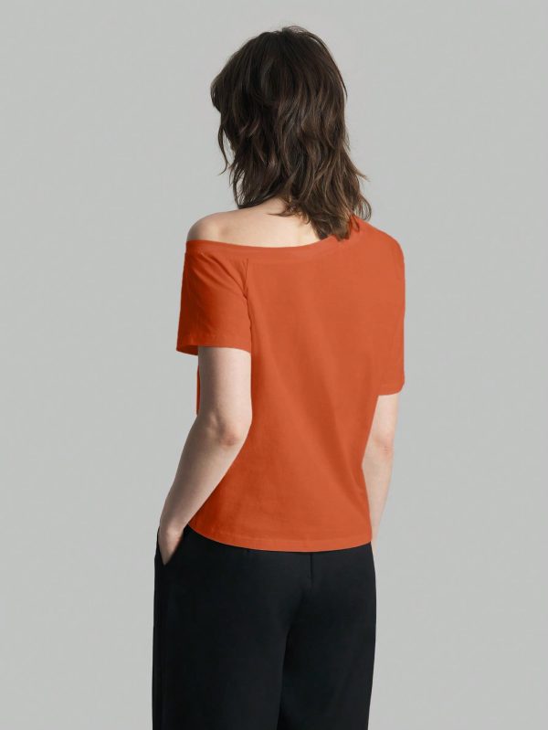 Women's Summer Solid Color Asymmetric Collar Short Sleeve Casual T-Shirt
