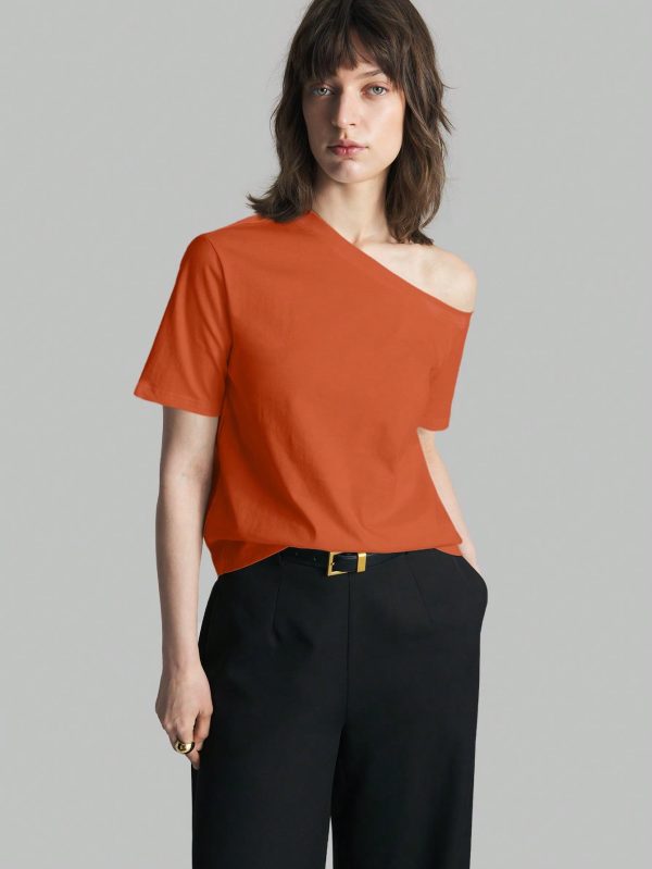 Women's Summer Solid Color Asymmetric Collar Short Sleeve Casual T-Shirt