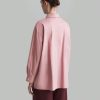 Pink Loose Elegant & Comfortable Work Blouse, Long Sleeve Women Cotton Tops