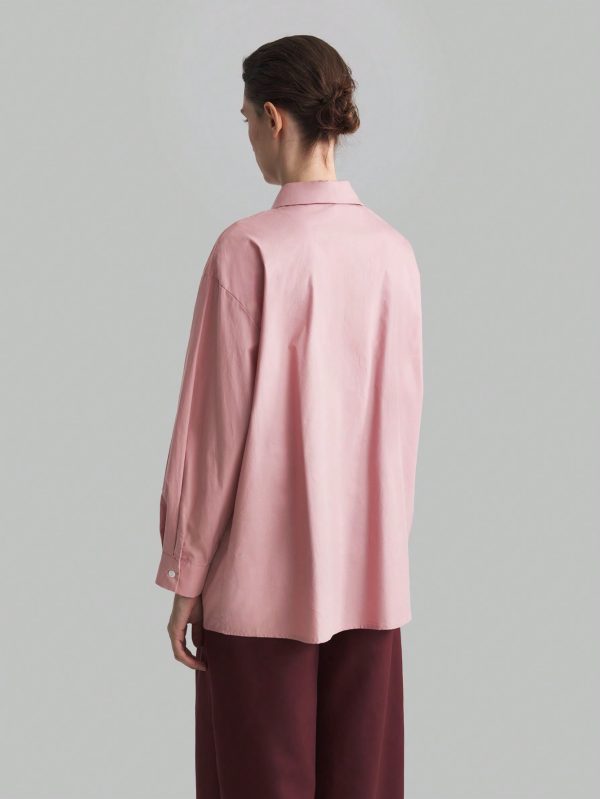 Pink Loose Elegant & Comfortable Work Blouse, Long Sleeve Women Cotton Tops