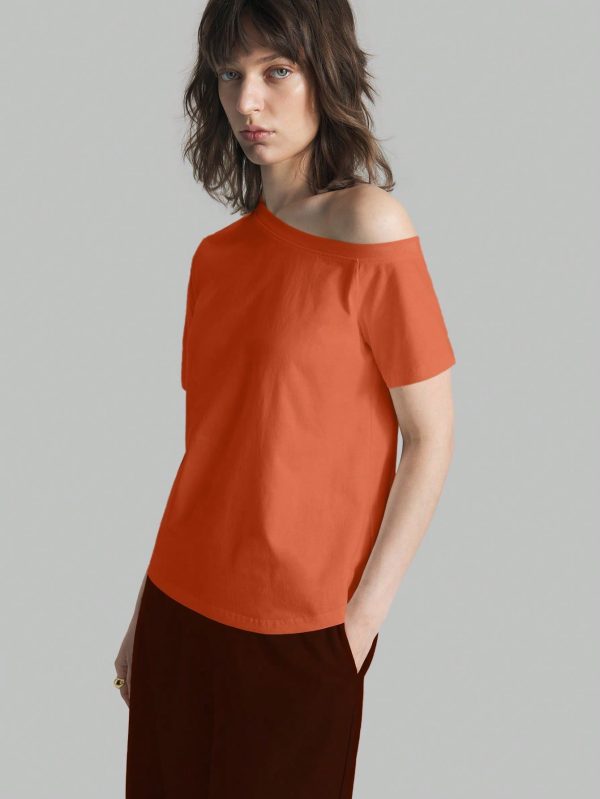 Women's Summer Solid Color Asymmetric Collar Short Sleeve Casual T-Shirt