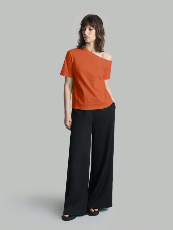 Women's Summer Solid Color Asymmetric Collar Short Sleeve Casual T-Shirt