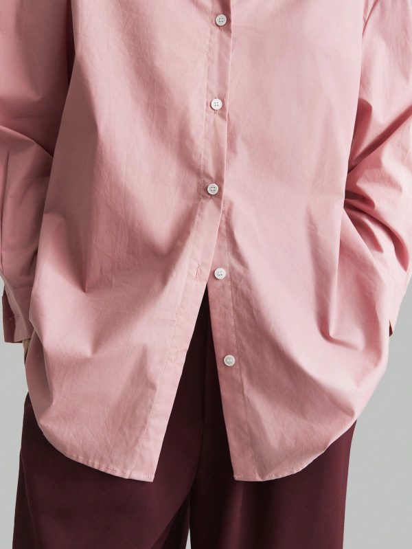 Pink Loose Elegant & Comfortable Work Blouse, Long Sleeve Women Cotton Tops