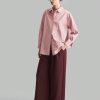 Pink Loose Elegant & Comfortable Work Blouse, Long Sleeve Women Cotton Tops