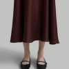 Coffee Color U-Neck Asymmetric Hem Satin Elegant Retro Midi Dress