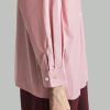 Pink Loose Elegant & Comfortable Work Blouse, Long Sleeve Women Cotton Tops