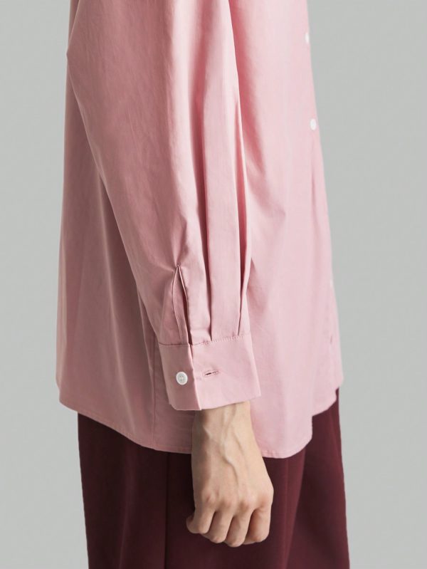 Pink Loose Elegant & Comfortable Work Blouse, Long Sleeve Women Cotton Tops