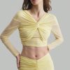 Women Cream Yellow Maxi Skirt With Crinkle Design Top With Twist Detail