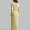 Women Cream Yellow Maxi Skirt With Crinkle Design Top With Twist Detail