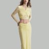 Women Cream Yellow Maxi Skirt With Crinkle Design Top With Twist Detail