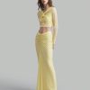 Women Cream Yellow Maxi Skirt With Crinkle Design Top With Twist Detail